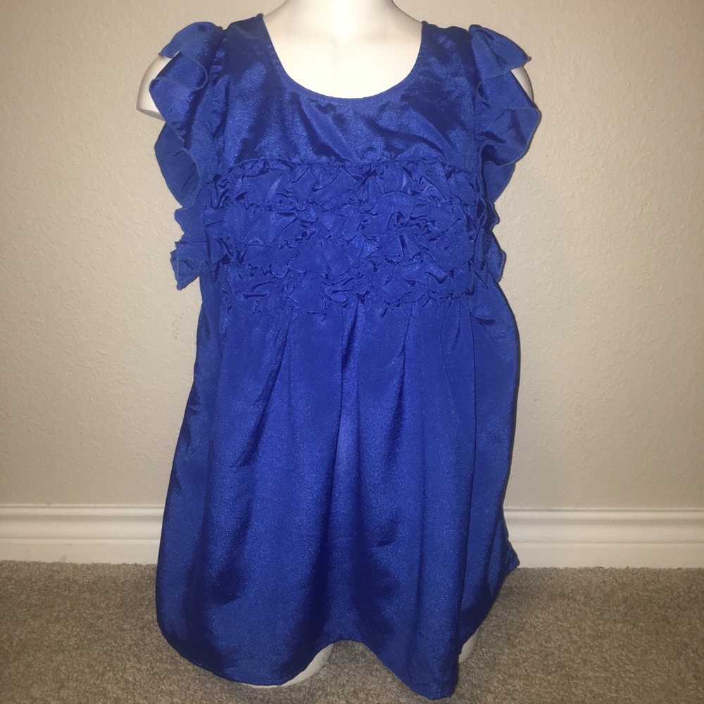 New Sugar Lips Ruffle Ruched Blue Top Medium